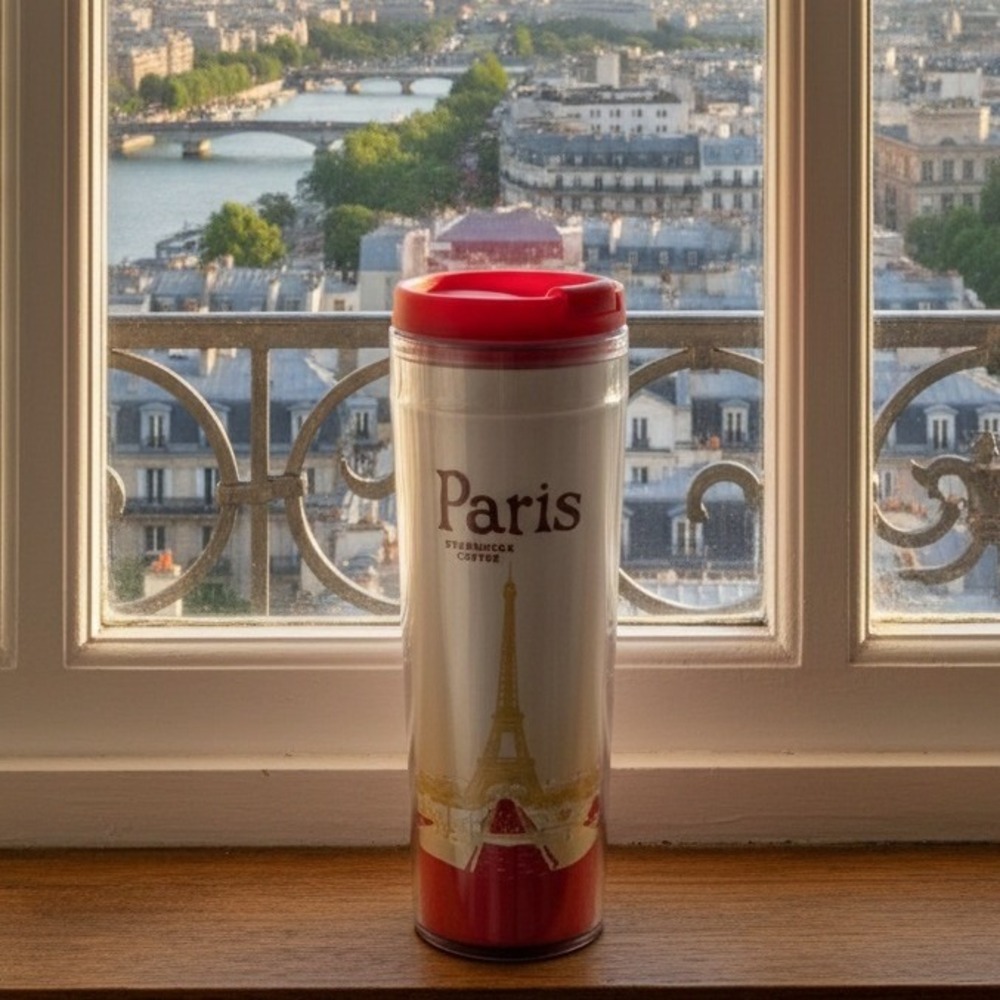 Starbucks Paris Eiffel Tower Travel Tumbler, Vintage City Series Coffee Cup 2004